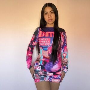 Dolls Kill Gemini Tabloid Bodycon Graphic Dress